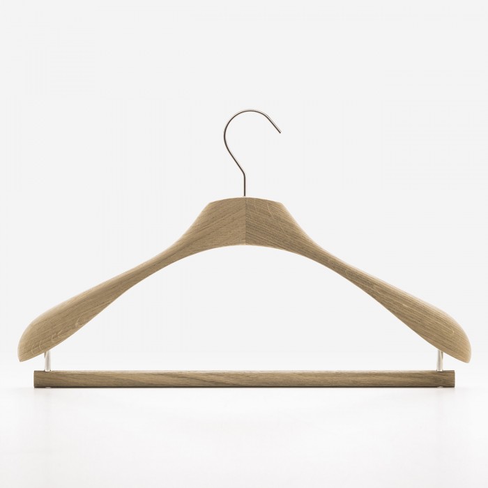 Wooden suit hangers for men in natural oak